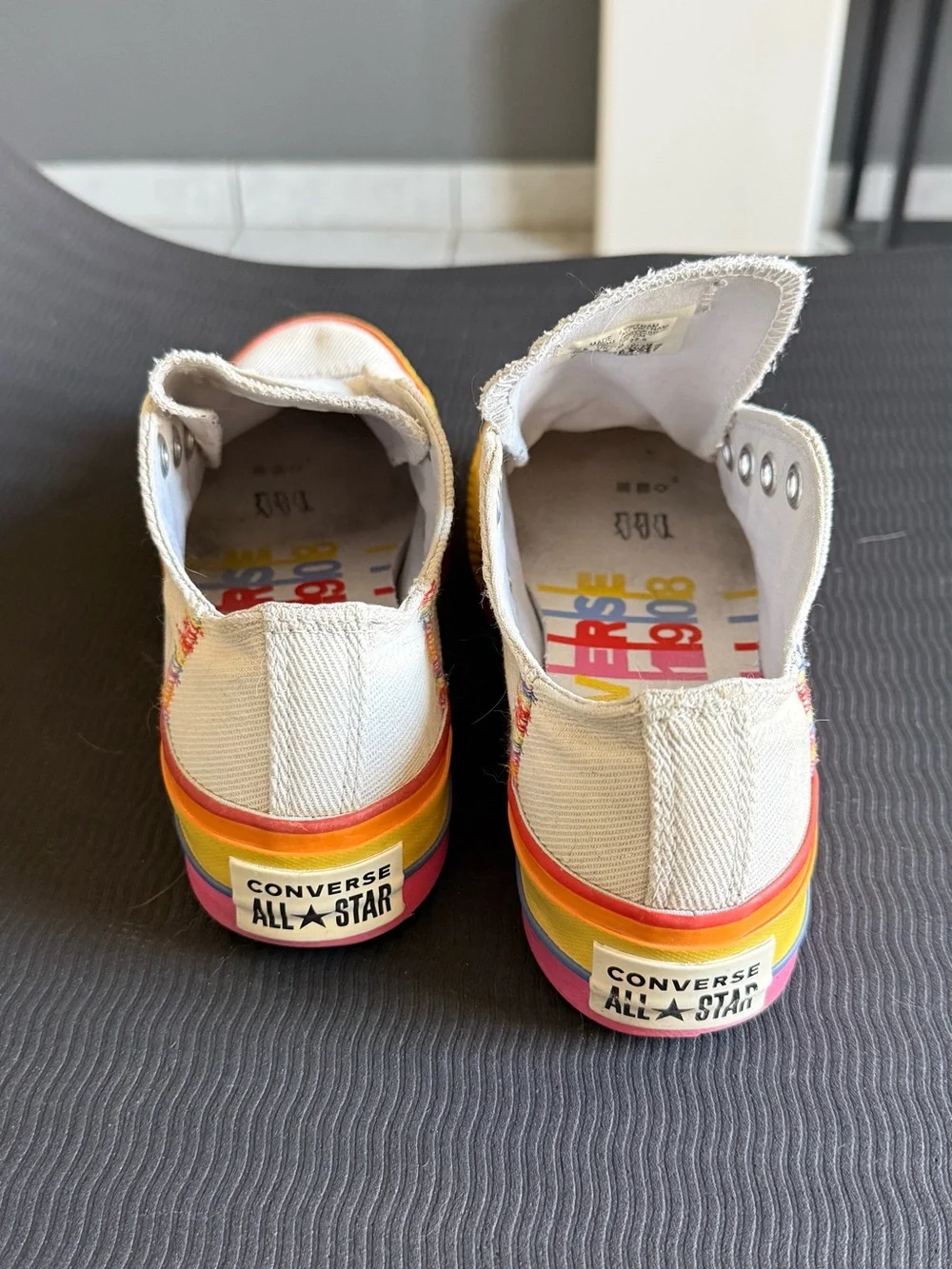 Converse Kids Low Top Sneakers in Cream with Rainbow Sole